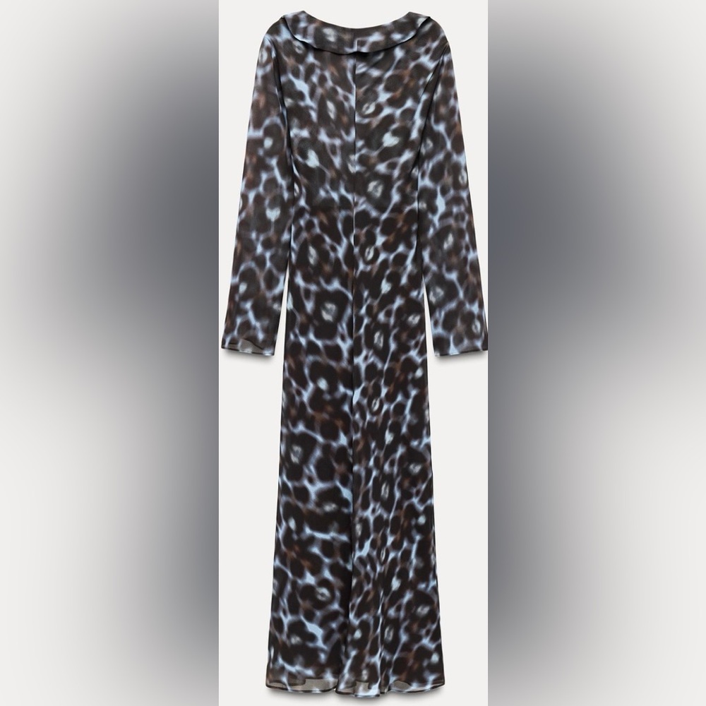 Leopard Print Long Sleeve Dress in Blue and Brown